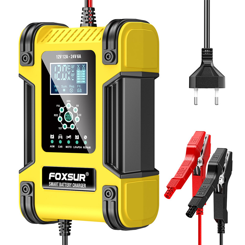 Імпульсний зарядний пристрій Foxsur FBC122412D-Y Yellow 12V12А 24V6А з дисплеєм 3 шт.