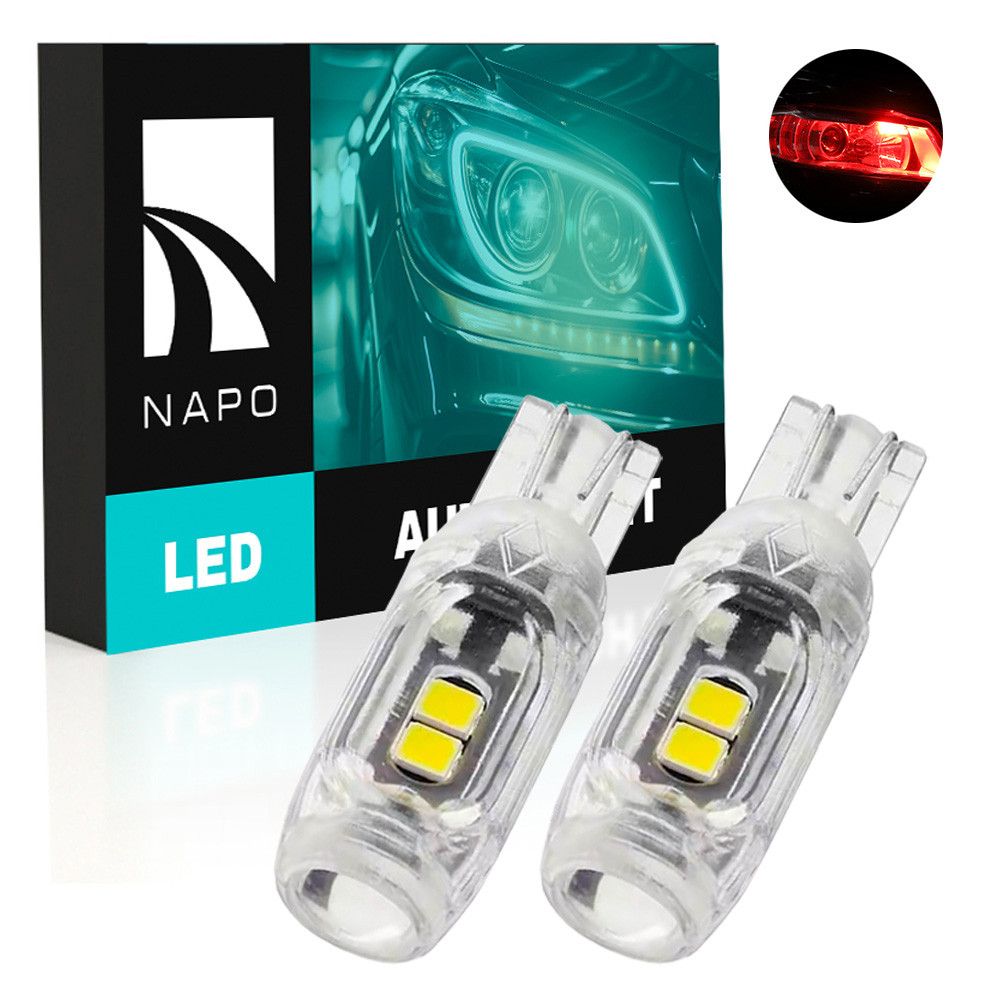 Комплект світлодіодних ламп NAPO LED T10-3030-6smd-Lens  W5W T10 колір світіння червоний 2 шт, фото 1