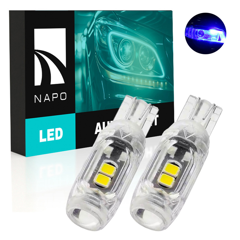 Комплект світлодіодних ламп NAPO LED T10-3030-6smd-Lens  W5W T10 колір світіння синій 2 шт