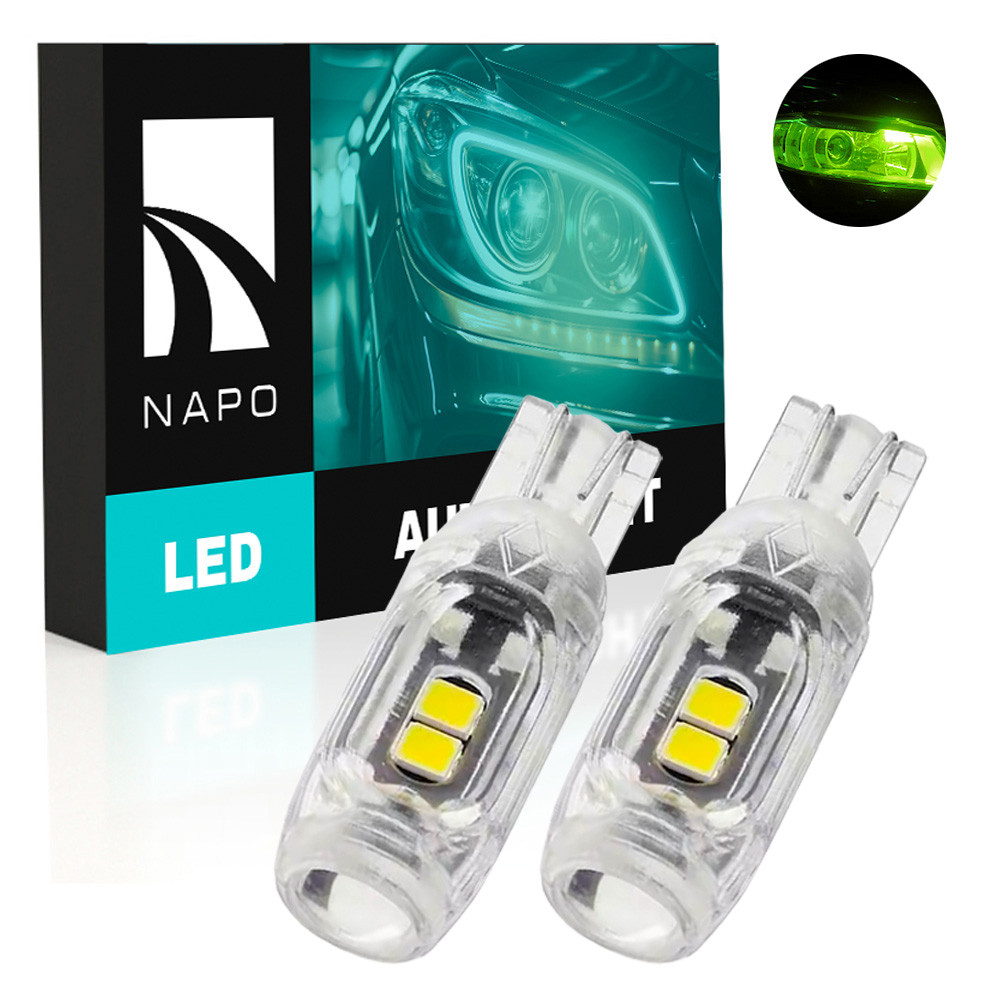 Комплект світлодіодних ламп NAPO LED T10-3030-6smd-Lens  W5W T10 колір світіння зелений 2 шт
