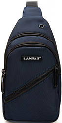 Сумка слінг чоловіча синя через плече тканинна бананка крос боді crossbody два відділи і кишені Lanpad 82085