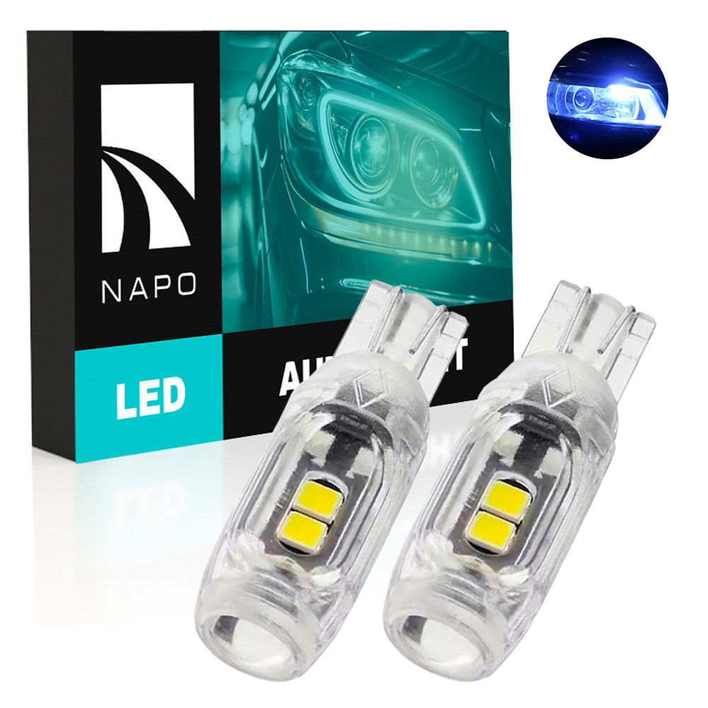 Комплект світлодіодних ламп NAPO LED T10-3030-6smd-Lens  W5W T10 колір світіння льодяний синій 2 шт, фото 1