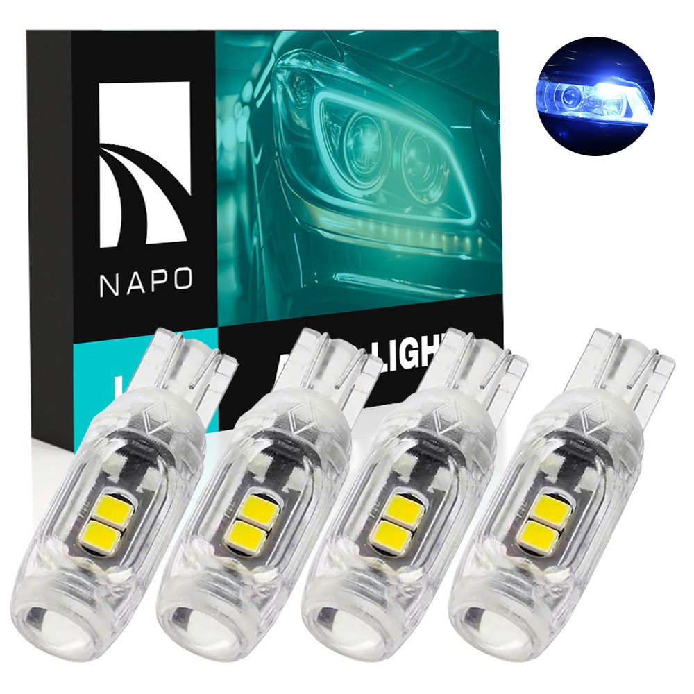 Комплект світлодіодних ламп NAPO LED T10-3030-6smd-Lens  W5W T10 колір світіння льодяний синій 4 шт