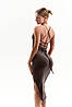 Жіноче легке облягаюче плаття на тонких бретельках зі спинкою на шнурівці та розрізом на ніжці шоколад, фото 4