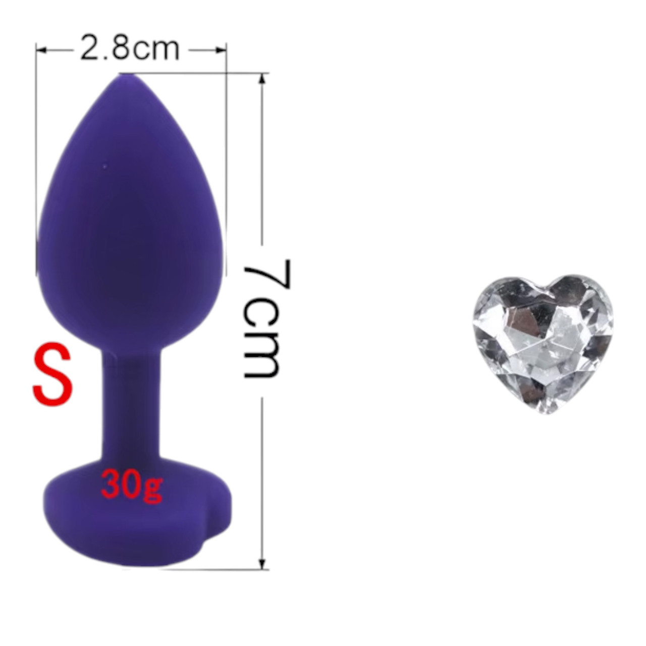 Анальна пробка маленька серце силіконова з каменем Red Anal Plug Heart фіолетового кольору Розмір S