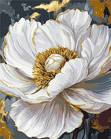 Картина за номерами Квіти. Біла півонія з фарбами металік 40*50 см Орігамі LW 3429