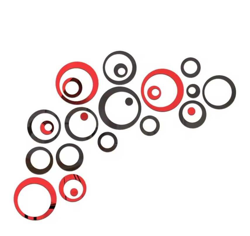 Дзеркальні наклейки круги Червоно-чорні від 14 см до 2.5 см 24 шт. набір