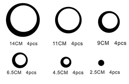Дзеркальні наклейки круги Червоно-чорні від 14 см до 2.5 см 24 шт. набір, фото 2