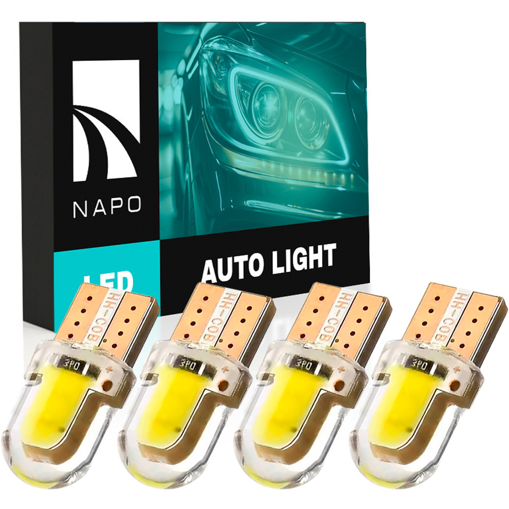 Комплект світлодіодних ламп NAPO LED T10-COB-Silic-S W5W T10 колір світіння білий 4 шт