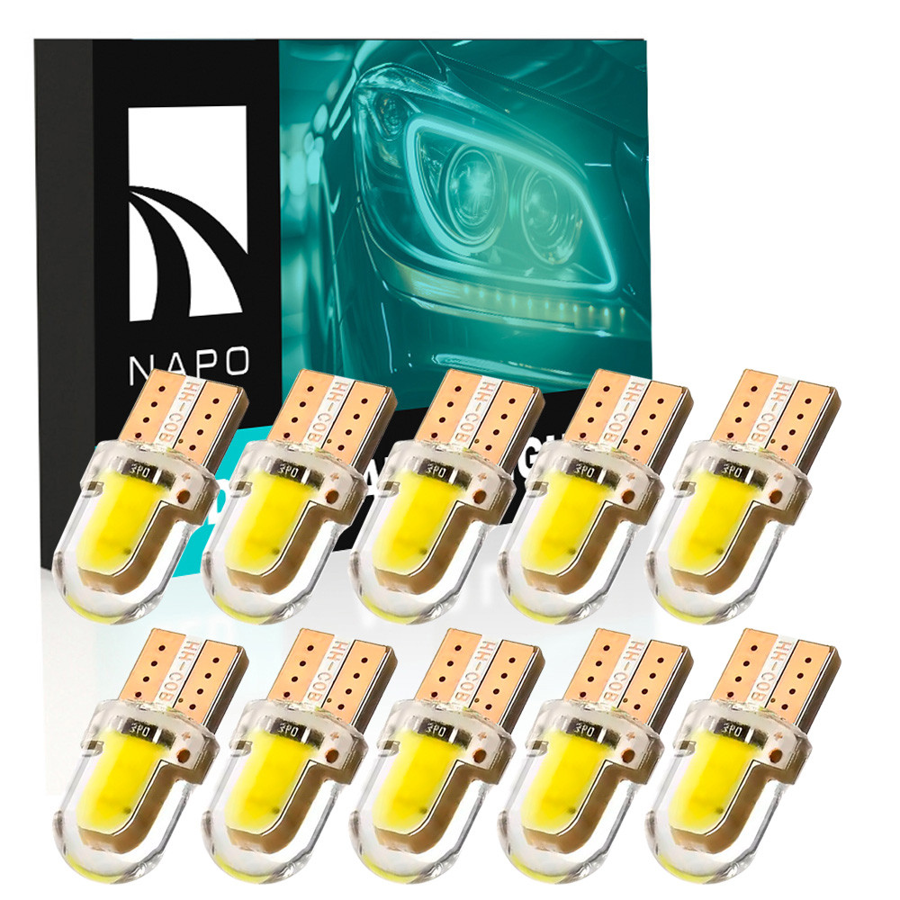 Комплект світлодіодних ламп NAPO LED T10-COB-Silic-S W5W T10 колір світіння білий 10 шт, фото 1