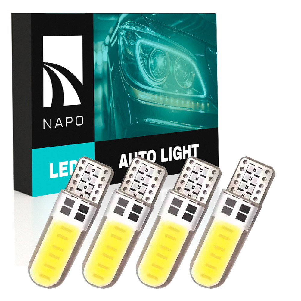 Комплект світлодіодних ламп NAPO LED T10-COB-Silic-B W5W T10 колір світіння білий 4 шт, фото 1
