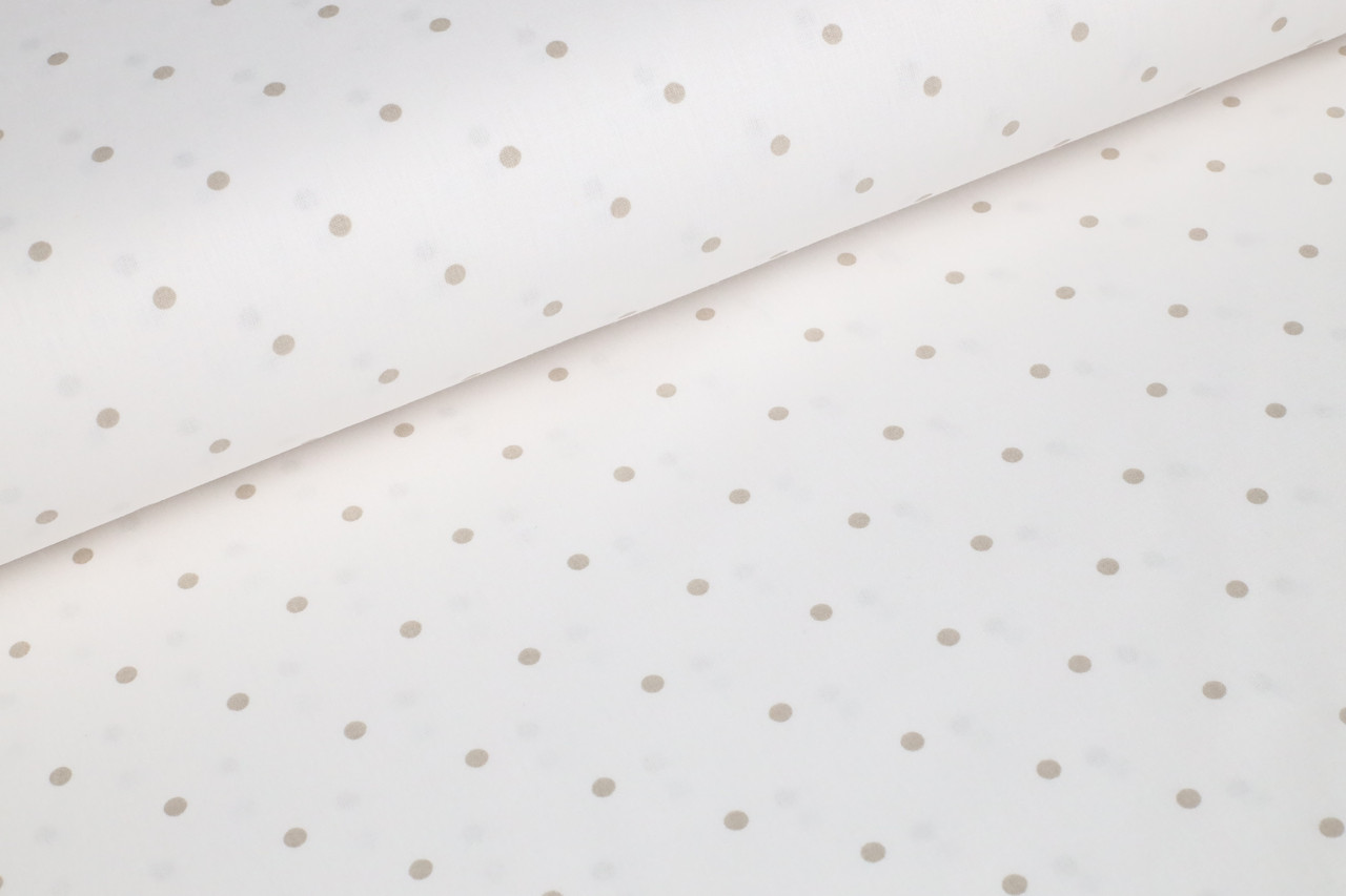 Відріз ранфорсу Горошки бежеві на білому 5 мм 42х240 см
