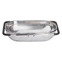 Друшляк сито на раковину для миття овочів та фруктів 36х24х9 см з нержавіючої сталі з телескопічними ручками