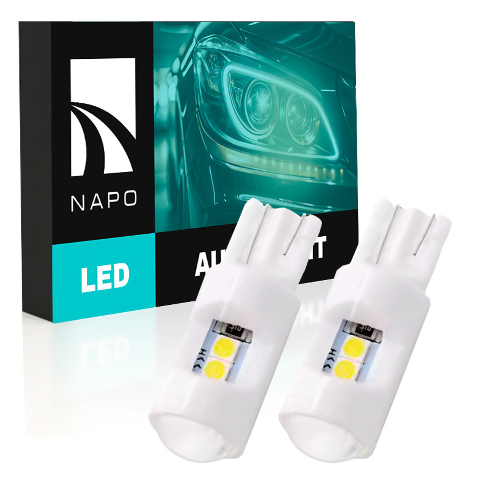 Комплект світлодіодних ламп NAPO LED T10-3030-6smd-ceram  W5W T10 колір світіння білий 2 шт, фото 1