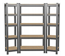 Набір з 3-х металевих стелажів 2шт: 180 x 40 x 40 1шт: 180 x 90x 40 5 полиць (сірий)