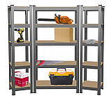 Набір з 3-х металевих стелажів 2шт: 180 x 40 x 40 1шт: 180 x 90x 40 5 полиць (сірий), фото 3