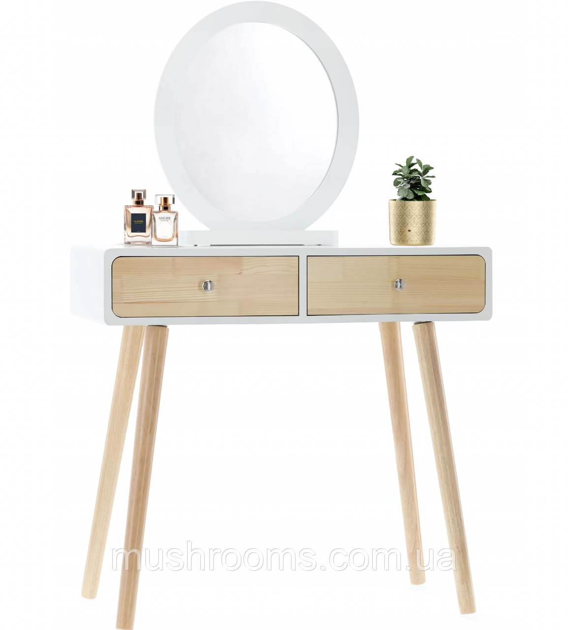 Туалетний косметичний столик, з дзеркалом + стілець, 80x40x125см (білий) Польща