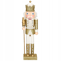 Дерев'яна фігурка Лускунчик з посохом новорічна прикраса Springos ПРЕМІУМ (38 см) з блискітками та цирконами