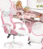 Дитяче геймерське крісло G892 з подушками та підставкою для ніг, Рожеве, фото 2