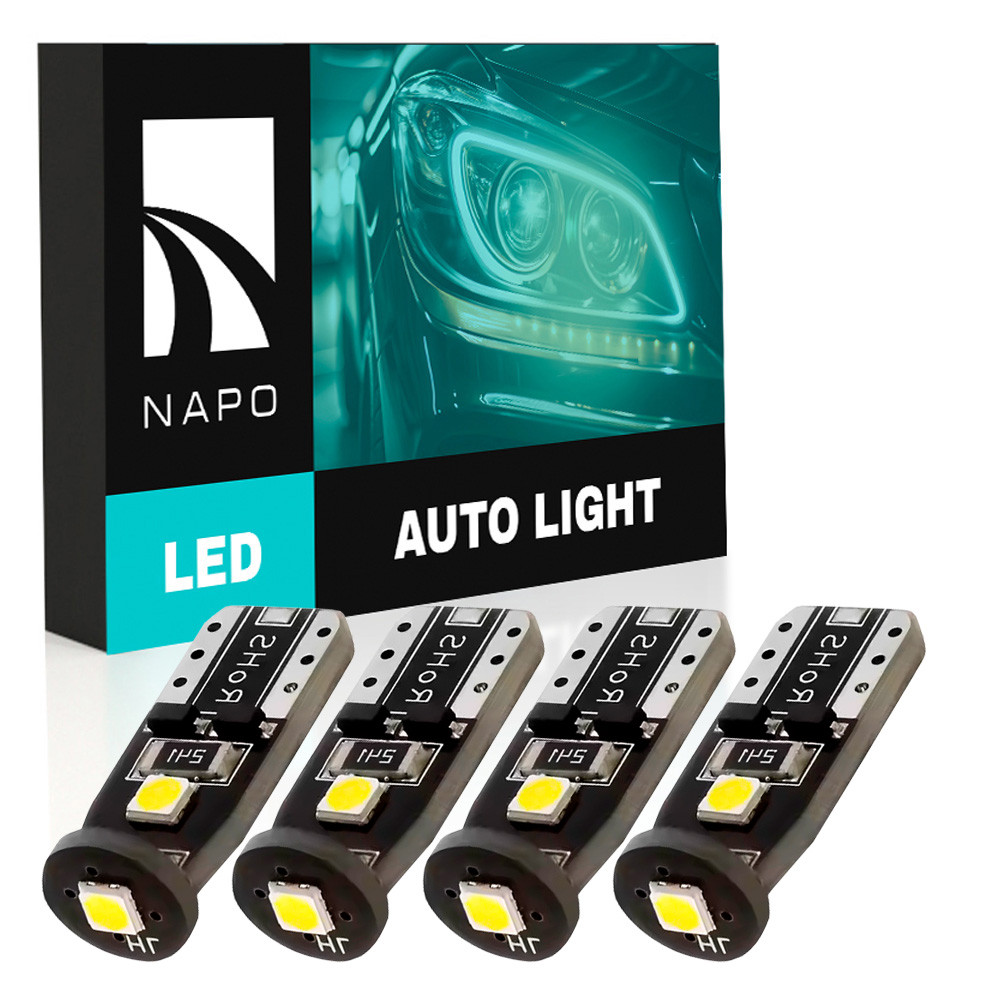 Комплект світлодіодних ламп NAPO LED T10-3030-3smd W5W T10 колір світіння білий 4 шт, фото 1