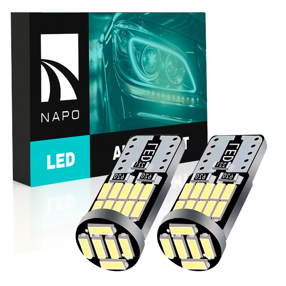 Комплект світлодіодних ламп NAPO LED T10-3014-26smd W5W T10 колір світіння білий 2 шт, фото 1