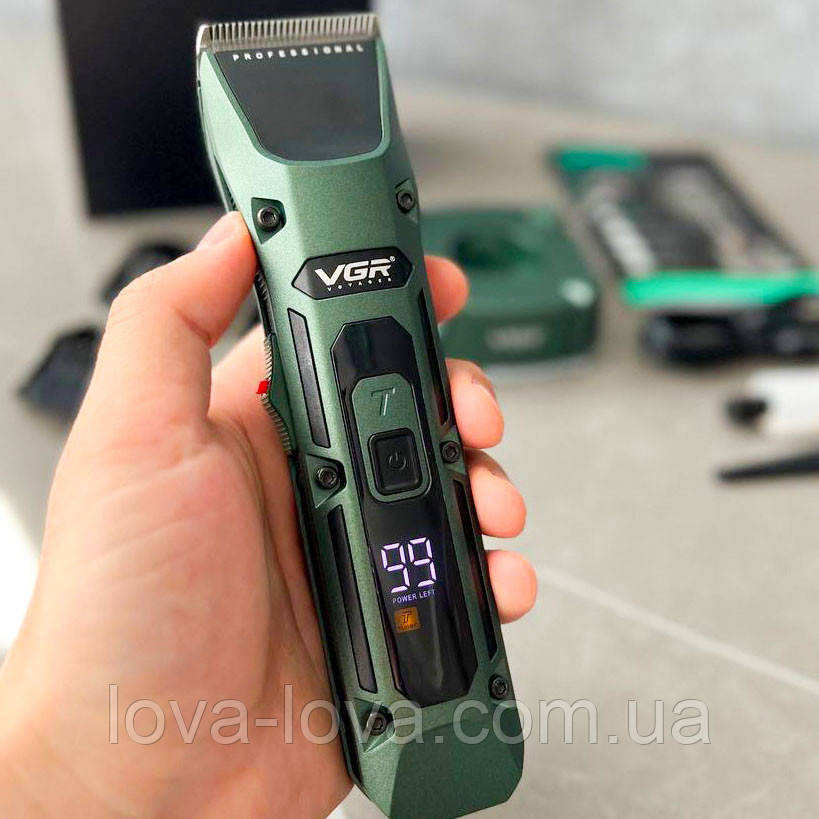 Професійна бездротова машинка для стриження VGR V-696 тример для волосся, бороди та вусів на підставці