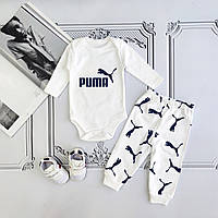 Комплект Puma білий бодік з довгим рукавом і штани для новонароджених