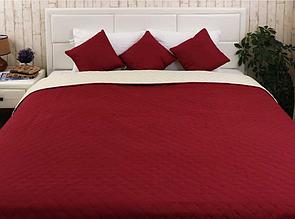 Однотонне бордове покривало 220х240 стьобане, двостороннє покривало стильне Молочний
