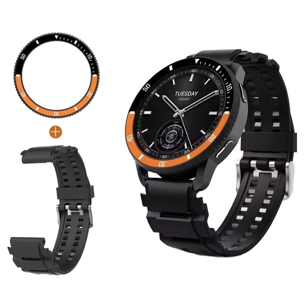 Безель Black-orange та силіконовий ремінець для смарт годинника Xiaomi Watch S3/S4