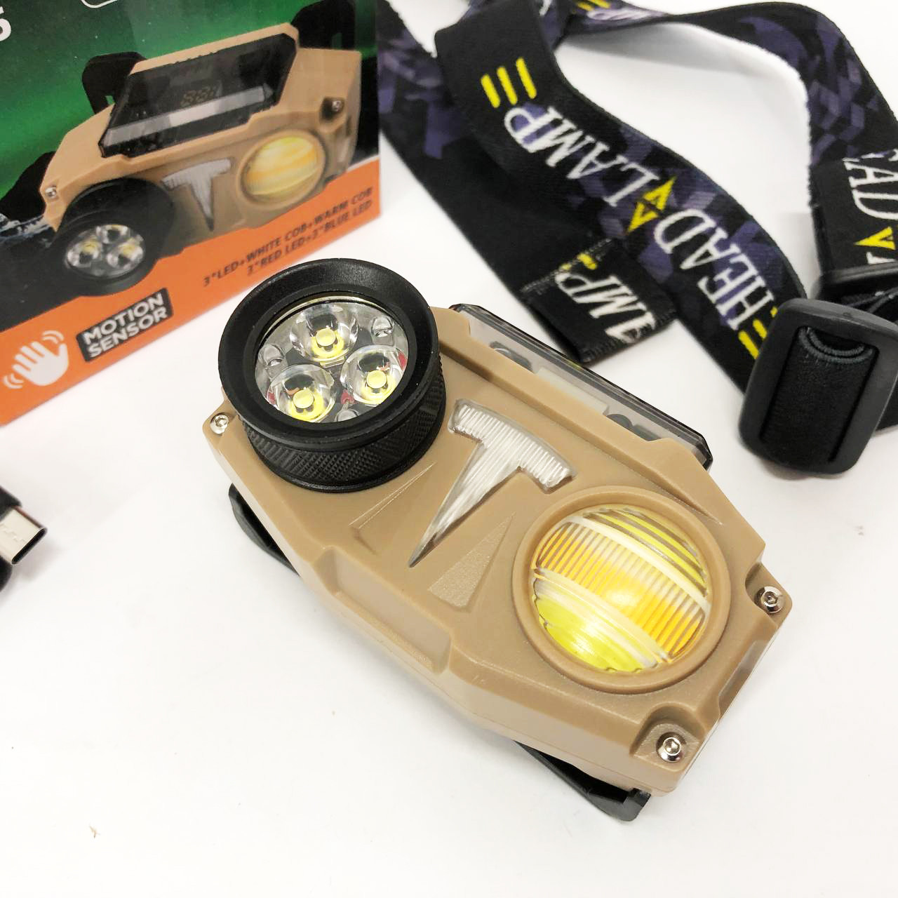 Ліхтар налобний CH-8825-3P35+COB(white+yellow)+RGB, Ліхтар на голову діодний, Ліхтар акумуляторний, фото 1