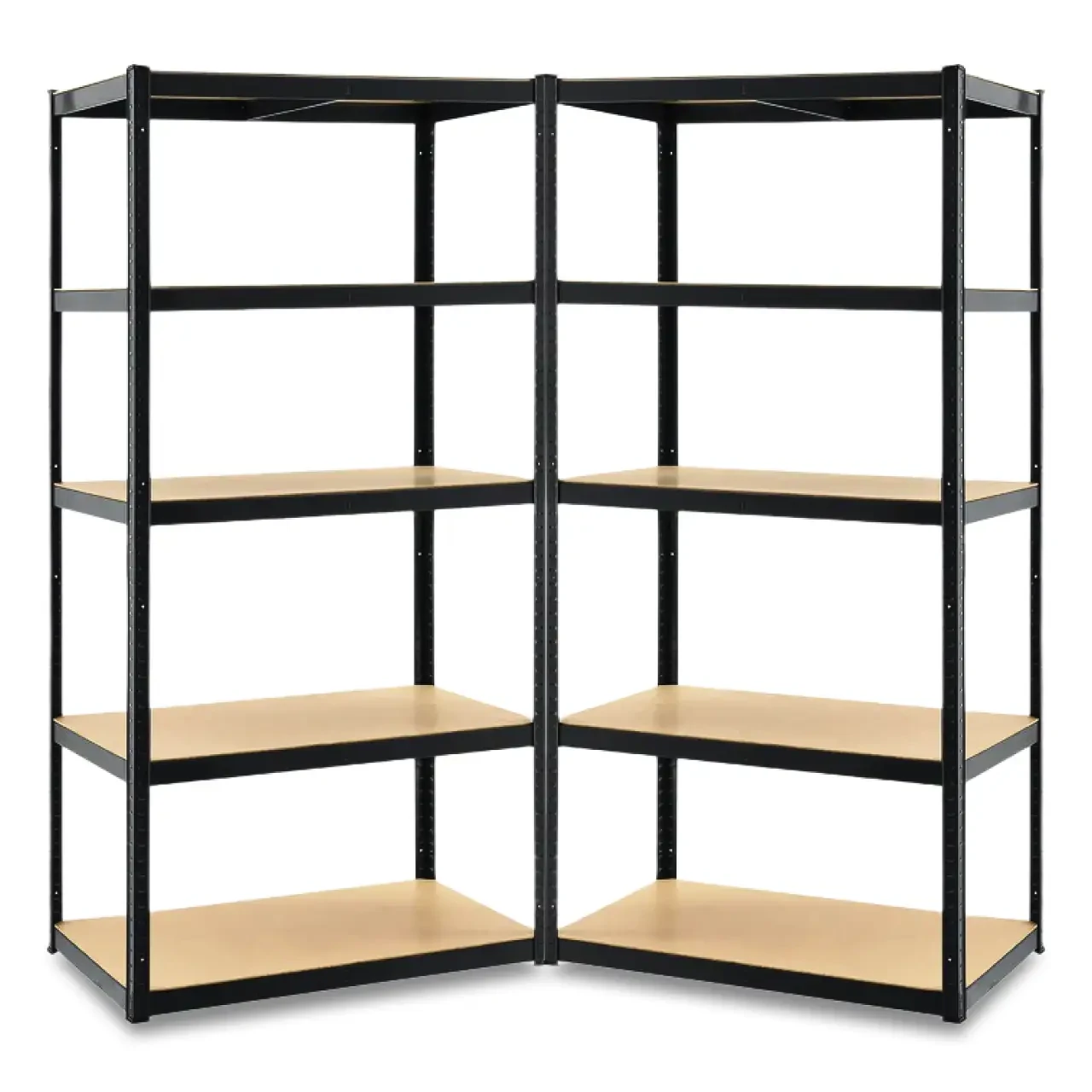 Стелаж | 180х180х45 см | чорний | 2 секції 10 полиць ДСП | металевий | витримує 175 кг на полицю | універсальний