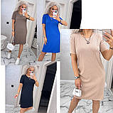 Легка жіноча літня сукня в рубчик бежева вільна пряма сукня футболка з коротким рукавом, фото 8