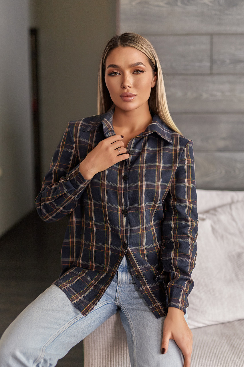 Жіноча сорочка в клітинку оверсайз "Wise" | Норма і батал