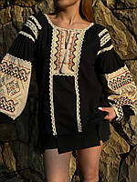 Жіноча Сорочка Базова Чорна З Вишивкою Вишиванка Блуза Selli