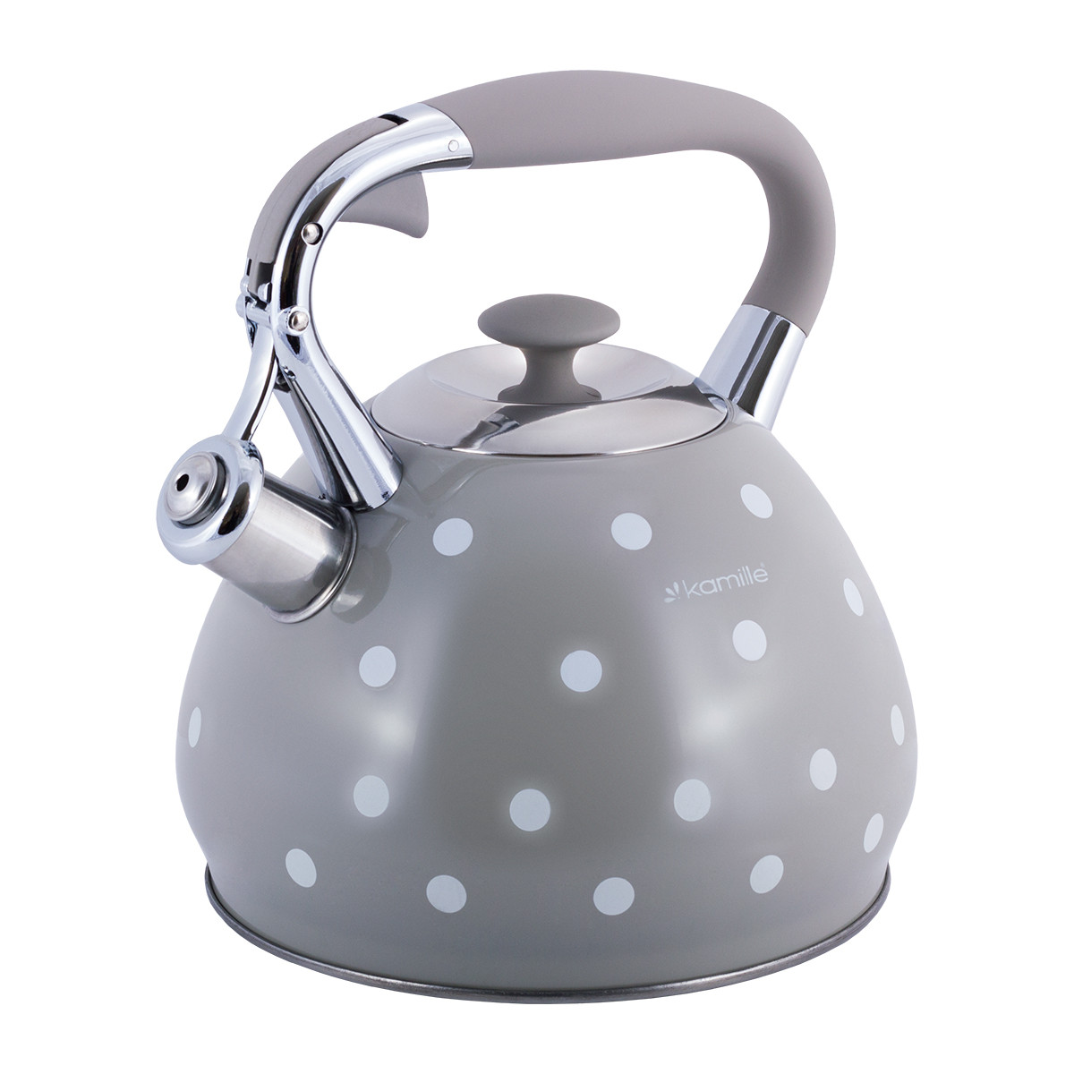 Чайник із нержавіючої сталі 3 л зі свистком та ручкою "soft-touch" Kamille KM-0695GR, фото 1