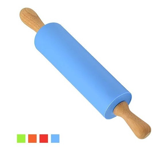 Силіконова качалка з дерев'яними ручками, розмір 38 см (L72 rollor silicone). SV227, фото 1