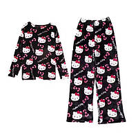 Піжама плюшева тепла hello kitty хелоу кітті чорна тепла