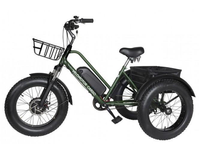 Триколісний електровелосипед VELOMOTOR CARGO 36-48V 500 W з кошиком (Зелений)