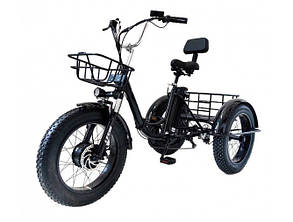 Триколісний складаний електровелосипед VELOMOTOR CARGO 500 W з кошиком (Чорний), фото 1