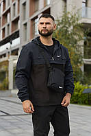 Чоловічий синій анорак Nike весняний осінній на блискавці з плащівки, Спортивна куртка-вітровка Найк синього кольору з капюшоном