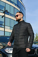 Чоловіча однотонна чорна куртка весняна осінка з підкладкою, Демісезонна куртка чорного кольору без капюшона