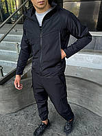 Чоловіча чорна вітровка весняна на змійці без капюшона, Осіння куртка-вітровка чорного кольору на плащівці