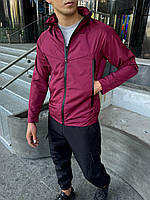 Чоловіча бордова вітровка весняна на змійці без капюшона, Осіння куртка-вітровка бордового кольору на плащівці