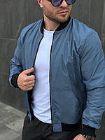 Чоловічий блакитний бомбер весна осінь плащівка на блискавці, Демісезонна водостійка вітровка-бомбер блакитного кольору