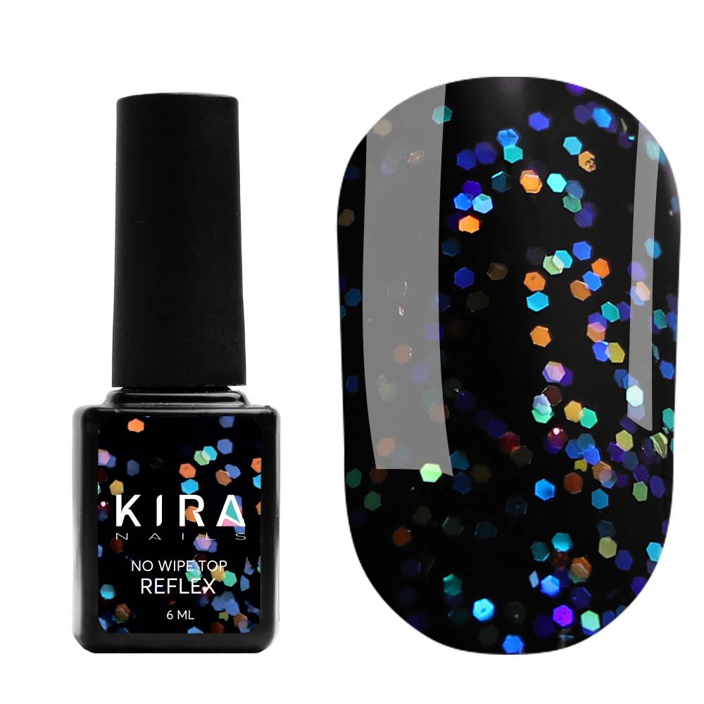 Kira Nails No Wipe Top Reflex - топ без липкого шару з голографічного крихтою, 6 мл