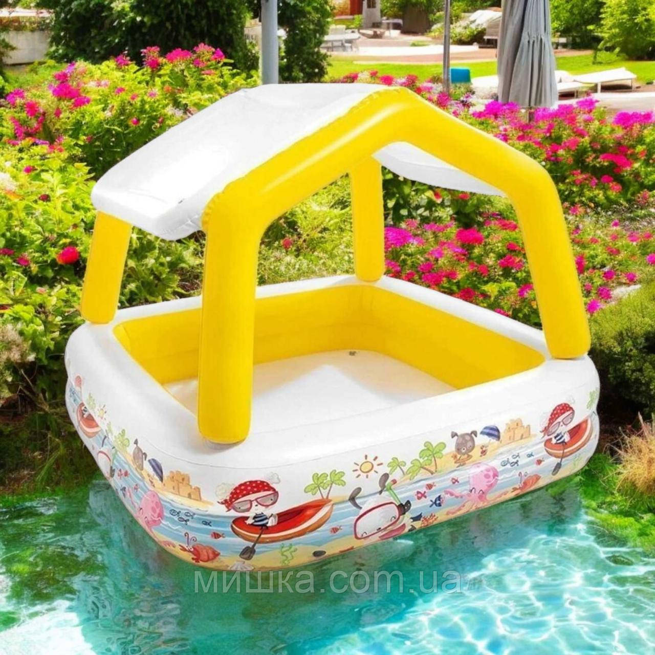 Дитячий надувний басейн 157*157*122 см, зі знімним навісом Intex 57470, фото 1