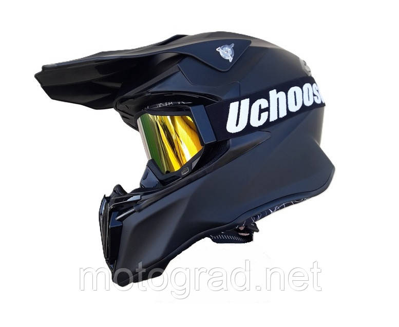 Кросовий мото шолом ендуро Black Racer X-Drive + окуляри в подарунок 🎁