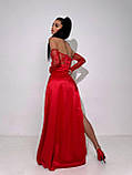 Жіночий вечірній костюм зі спідницею максі з розрізом та корсетом з мереживом, фото 3