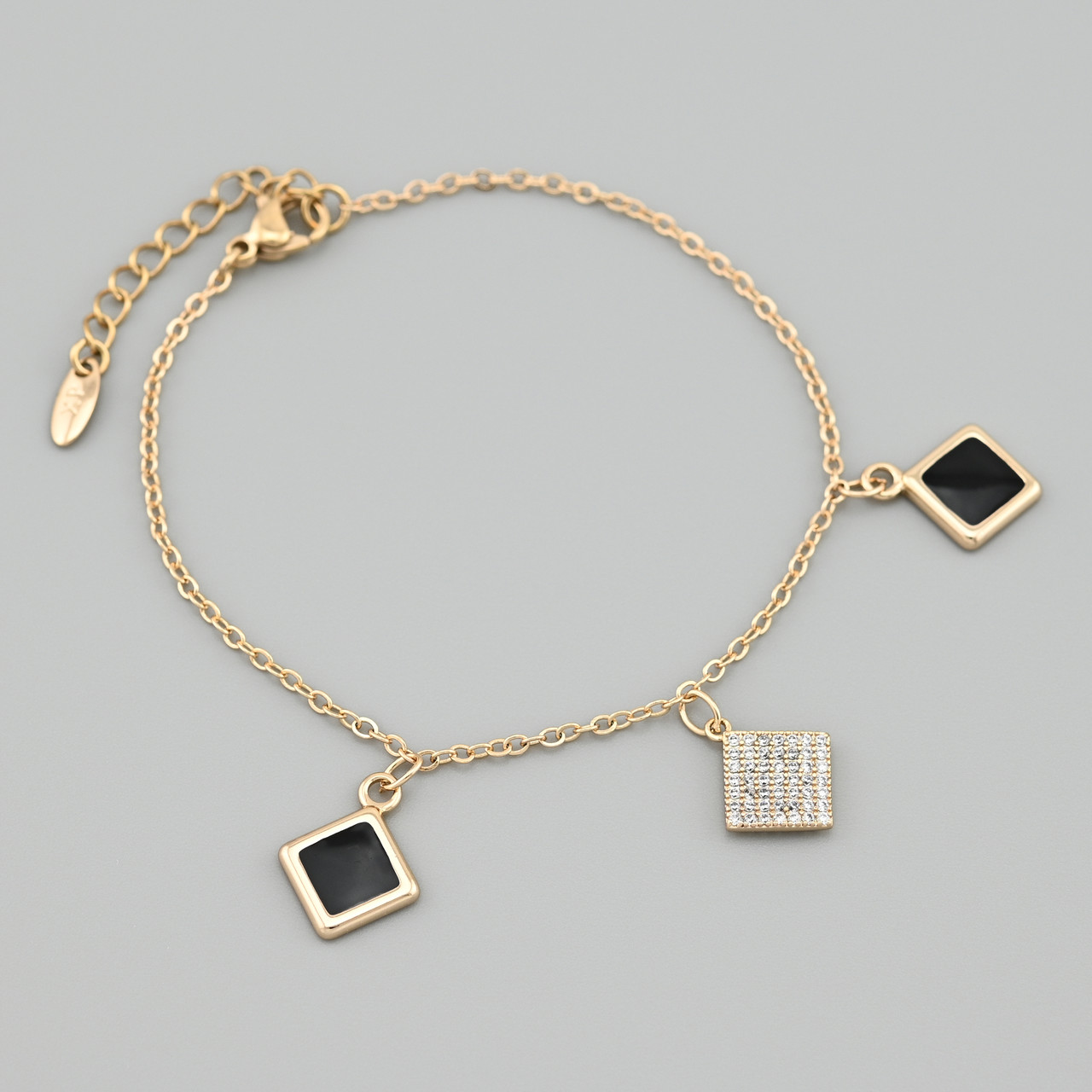 Браслет Ебі 48943 ширина 1.5 мм білі фіаніти чорна емаль позолота 18К довжина 17+3, фото 1