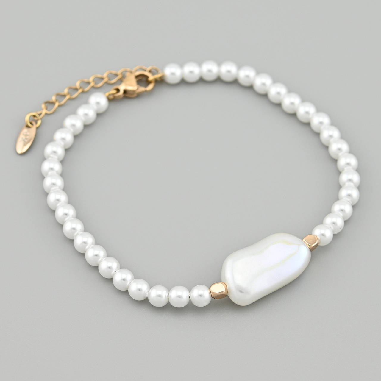 Браслет Перлинна ніжність 49036 ширина 4 мм штучні перли позолота 18К довжина 17+3, фото 1